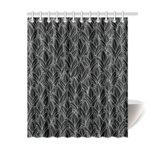 doodle leaf pattern black & white Shower Curtain 60"x72"