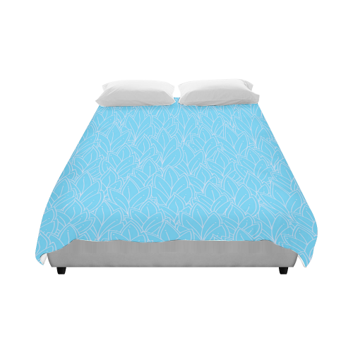 doodle leaf pattern bright blue & white Duvet Cover 86"x70" ( All-over-print)
