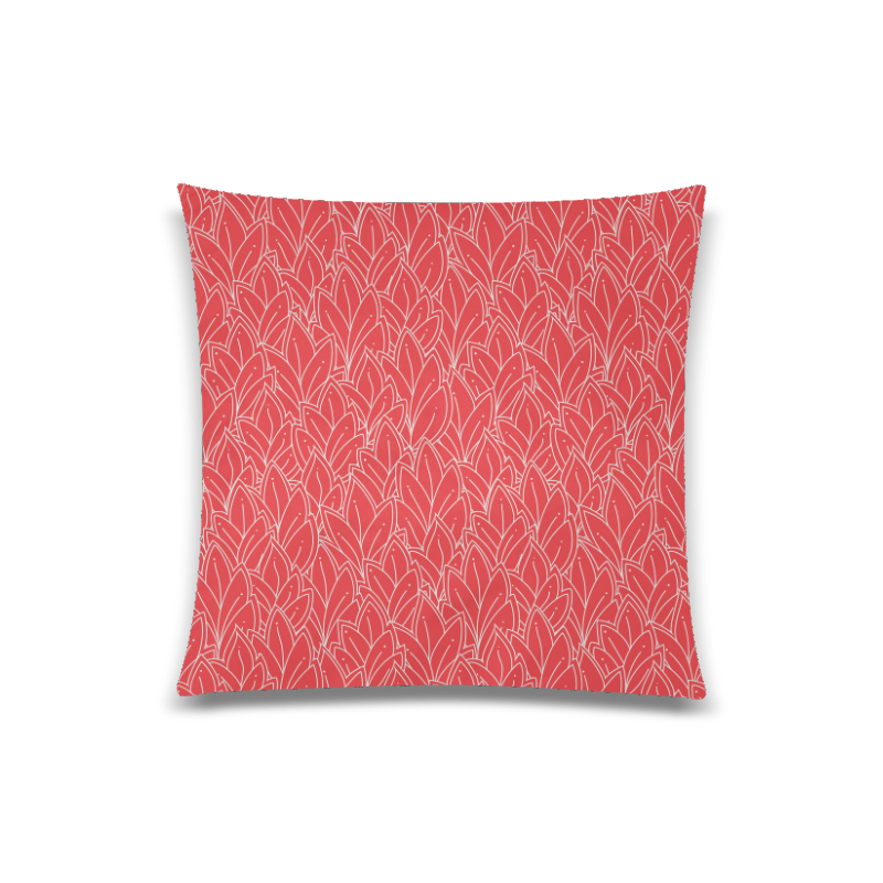 doodle leaf pattern poppy red white Custom Zippered Pillow Case 20"x20"(One Side)