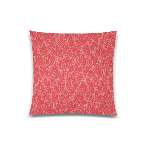 doodle leaf pattern poppy red white Custom Zippered Pillow Case 20"x20"(One Side)