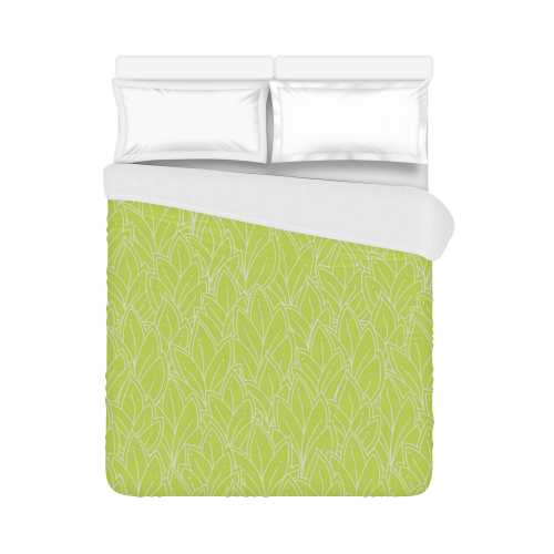 doodle leaf pattern spring green white nature Duvet Cover 86"x70" ( All-over-print)
