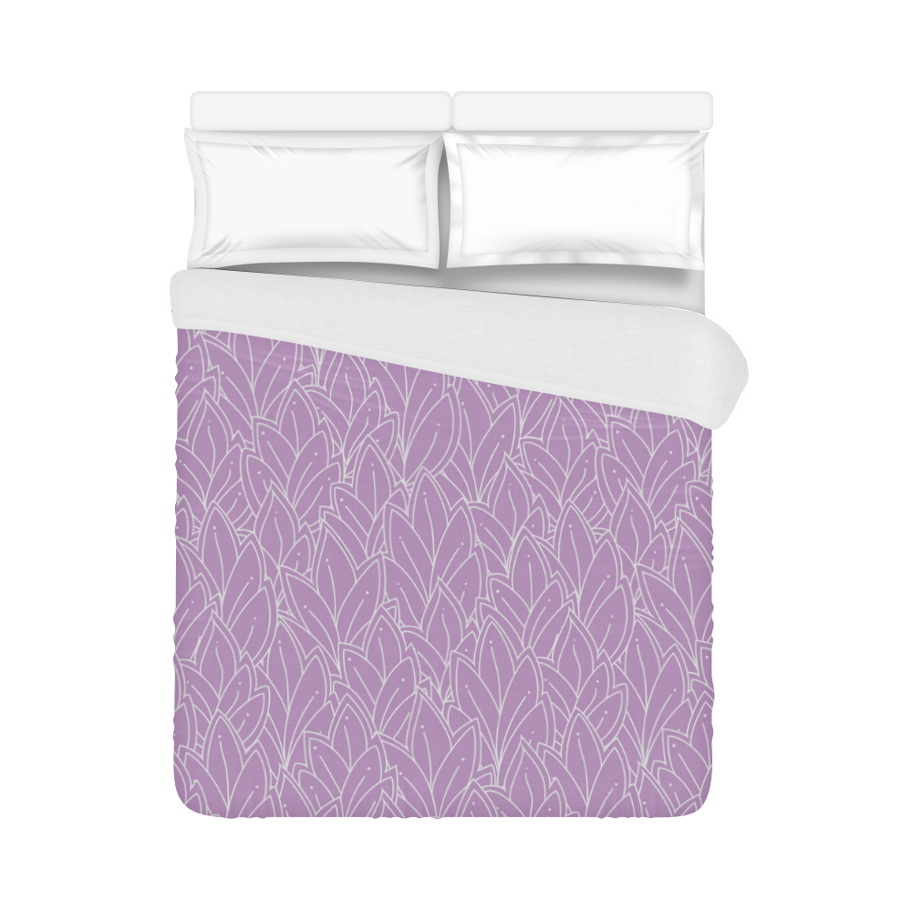 doodle leaf pattern purple lilac white Duvet Cover 86"x70" ( All-over-print)