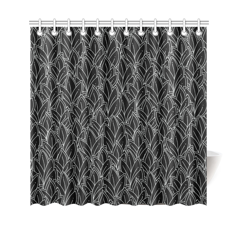 doodle leaf pattern black & white Shower Curtain 69"x70"