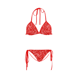 Vintage Swirls Coral Red Custom Bikini Swimsuit