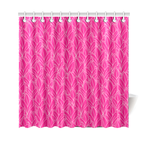 doodle leaf pattern hot pink & white Shower Curtain 69"x70"