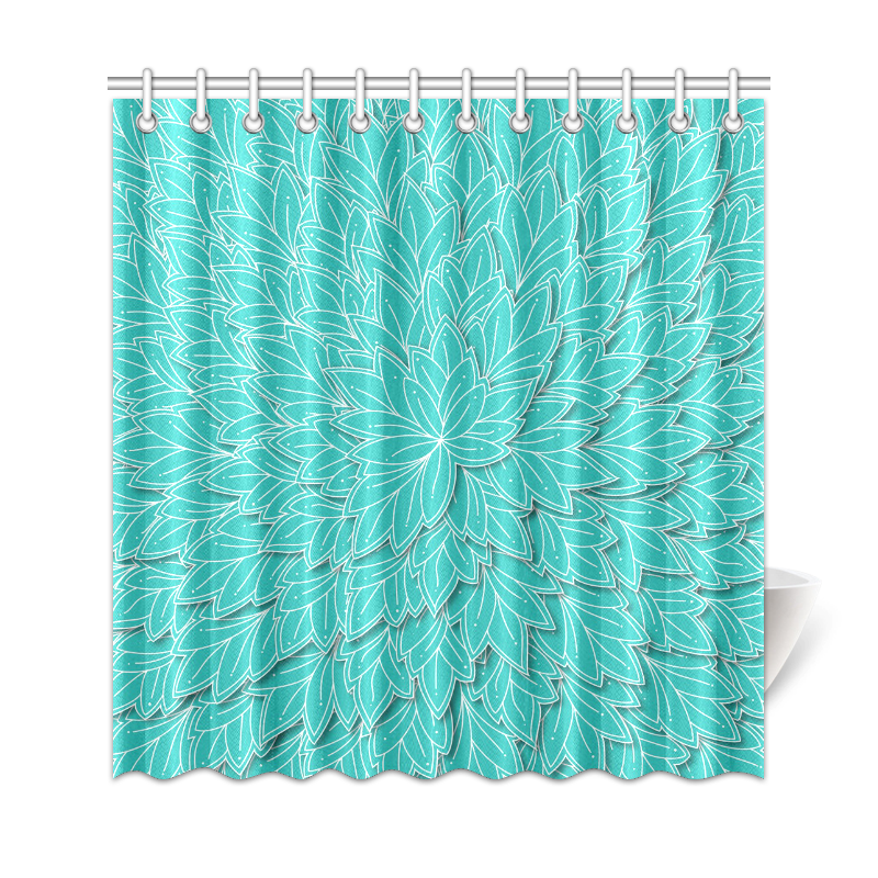 floating leaf pattern turquoise teal white Shower Curtain 69"x72"