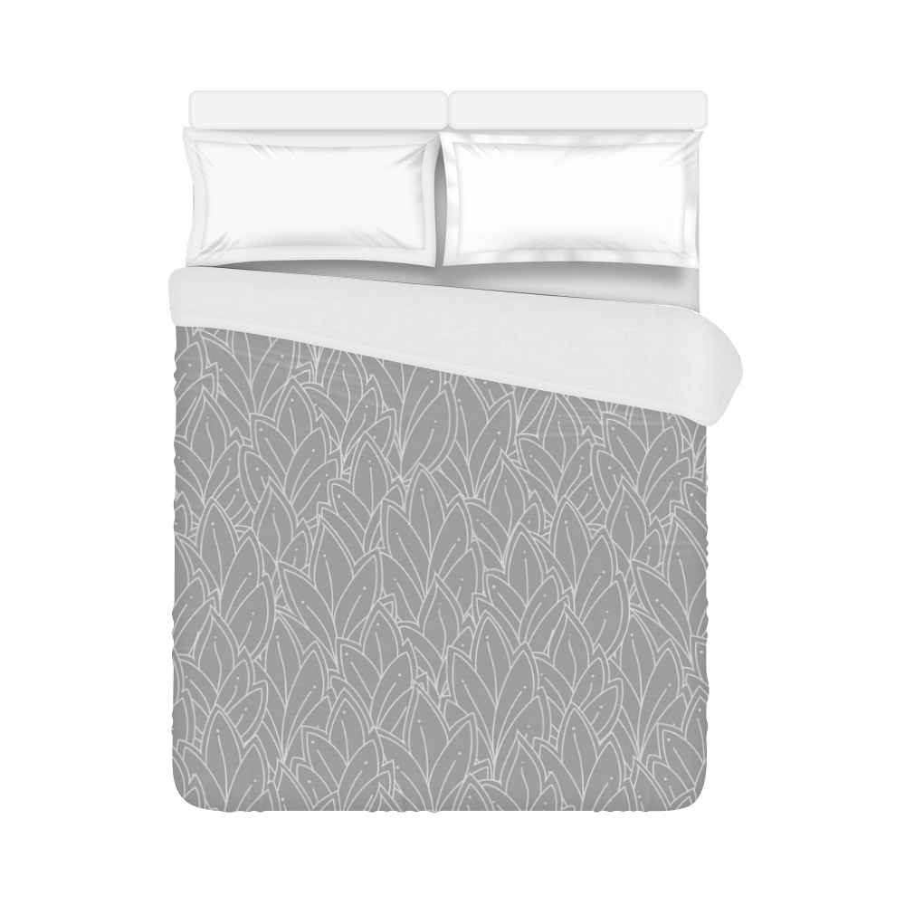 doodle leaf pattern grey & white Duvet Cover 86"x70" ( All-over-print)