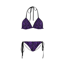 Vintage Swirl Floral Purple Black Custom Bikini Swimsuit