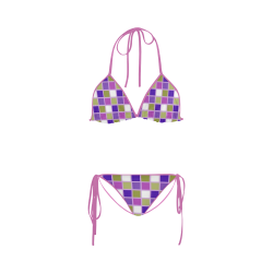Harlequin Sage Green Lavender Purple Color Tiles Custom Bikini Swimsuit