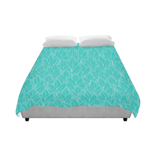 doodle leaf pattern turquoise teal white Duvet Cover 86"x70" ( All-over-print)