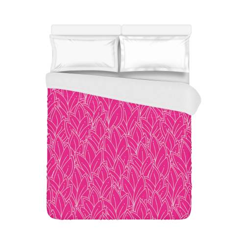 doodle leaf pattern hot pink & white Duvet Cover 86"x70" ( All-over-print)