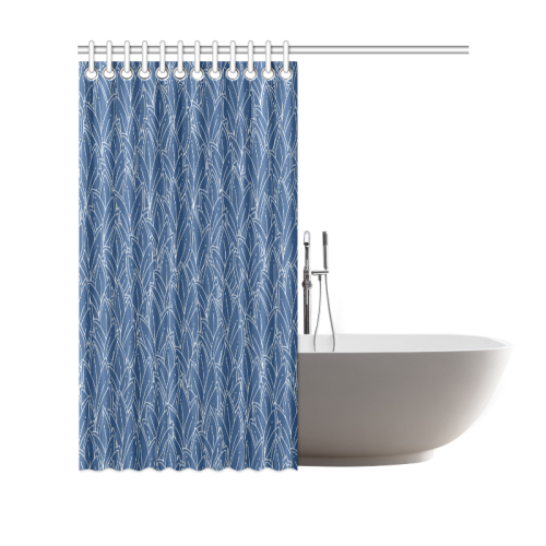 doodle leaf pattern navy blue & white Shower Curtain 69"x70"