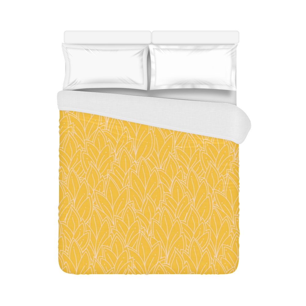 doodle leaf pattern sunny yellow white Duvet Cover 86"x70" ( All-over-print)