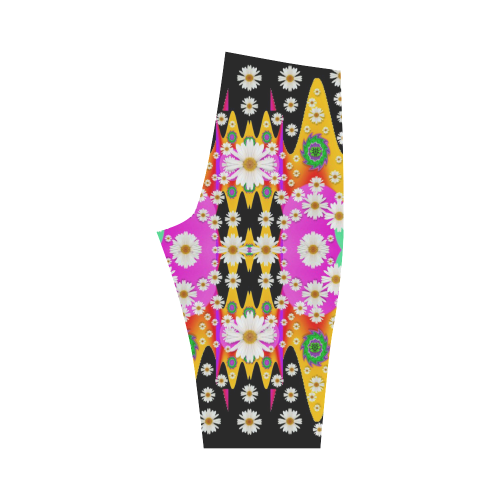 flowers above and under the peaceful sky Hestia Cropped Leggings (Model L03)
