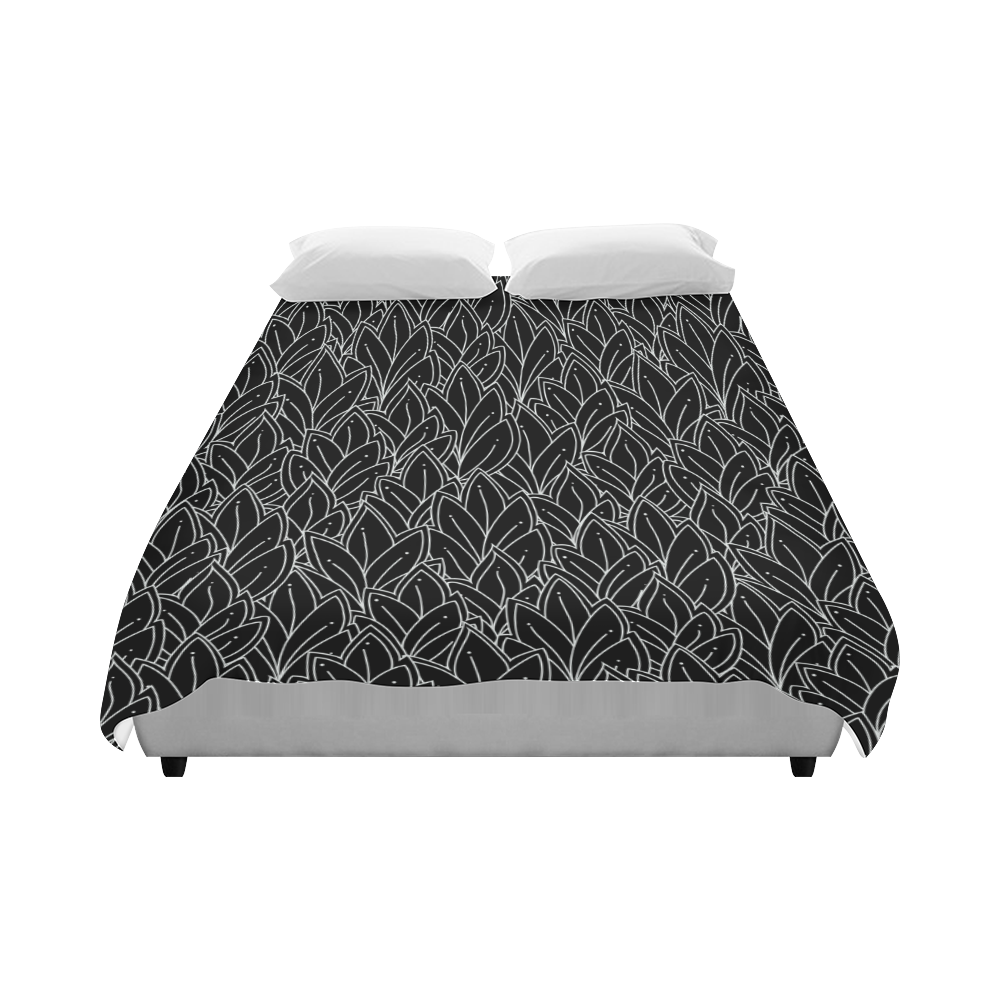 doodle leaf pattern black & white Duvet Cover 86"x70" ( All-over-print)