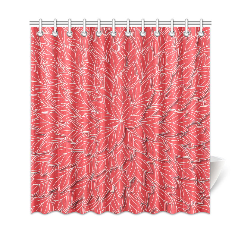 floating leaf pattern poppy red white Shower Curtain 69"x72"