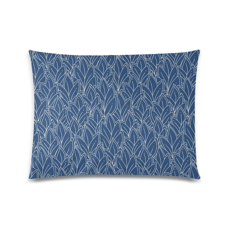 doodle leaf pattern navy blue & white Custom Picture Pillow Case 20