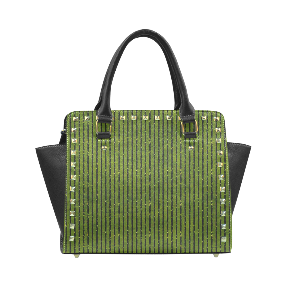 Green Glitter Stripe Rivet Shoulder Handbag (Model 1645)