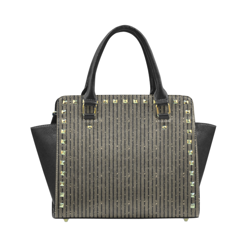 Sepia Glitter Stripe Rivet Shoulder Handbag (Model 1645)