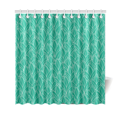 doodle leaf pattern emerald green & white Shower Curtain 69"x70"
