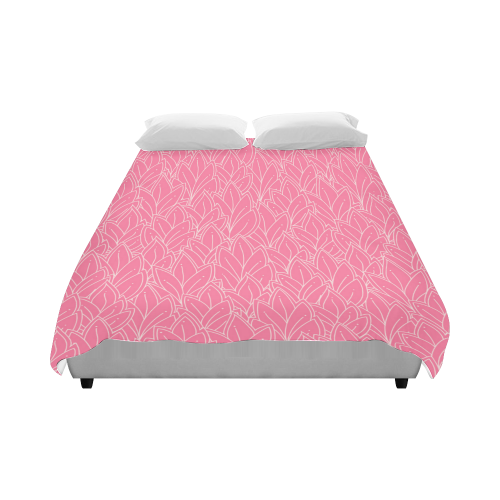 doodle leaf pattern pink white girly Duvet Cover 86"x70" ( All-over-print)