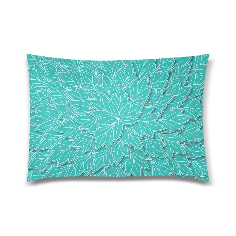 floating leaf pattern turquoise teal white Custom Zippered Pillow Case 20"x30" (one side)