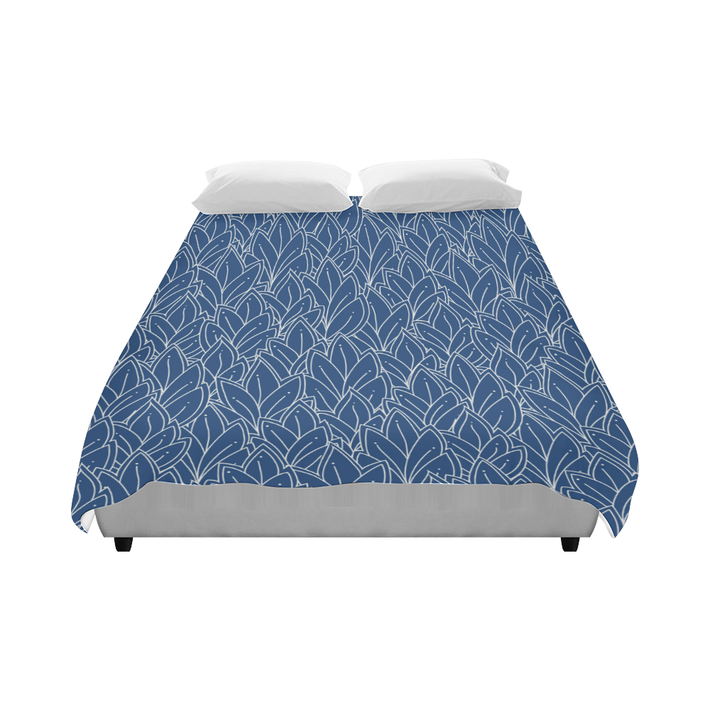 doodle leaf pattern navy blue & white Duvet Cover 86"x70" ( All-over-print)