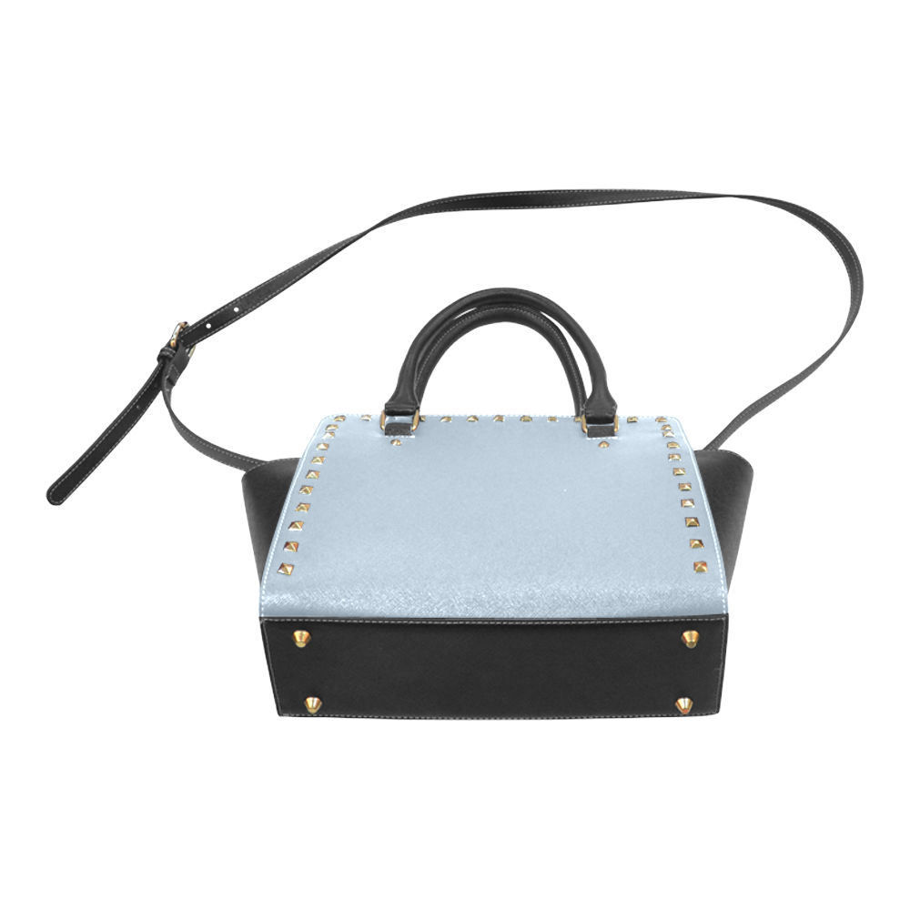 Dusty Blue Color Accent Rivet Shoulder Handbag (Model 1645)