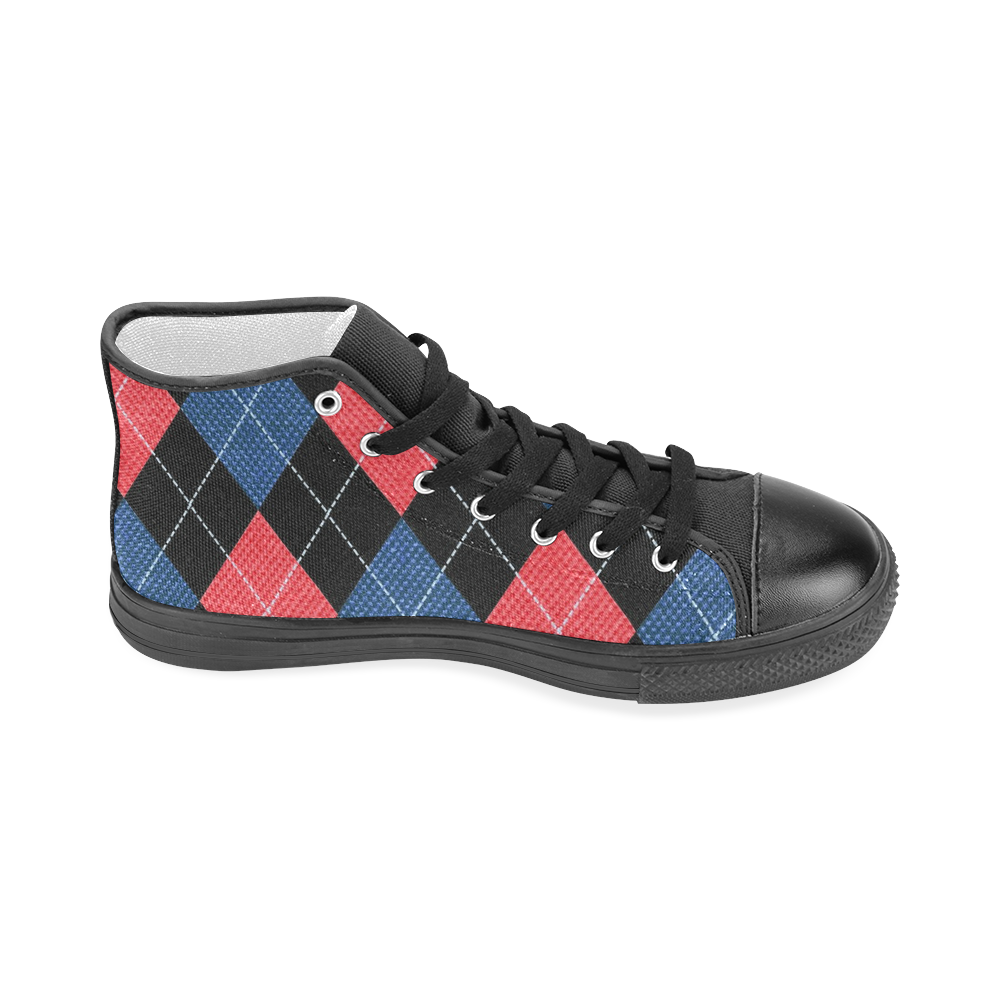 ARGYLE RED AND BLUE Men’s Classic High Top Canvas Shoes (Model 017)
