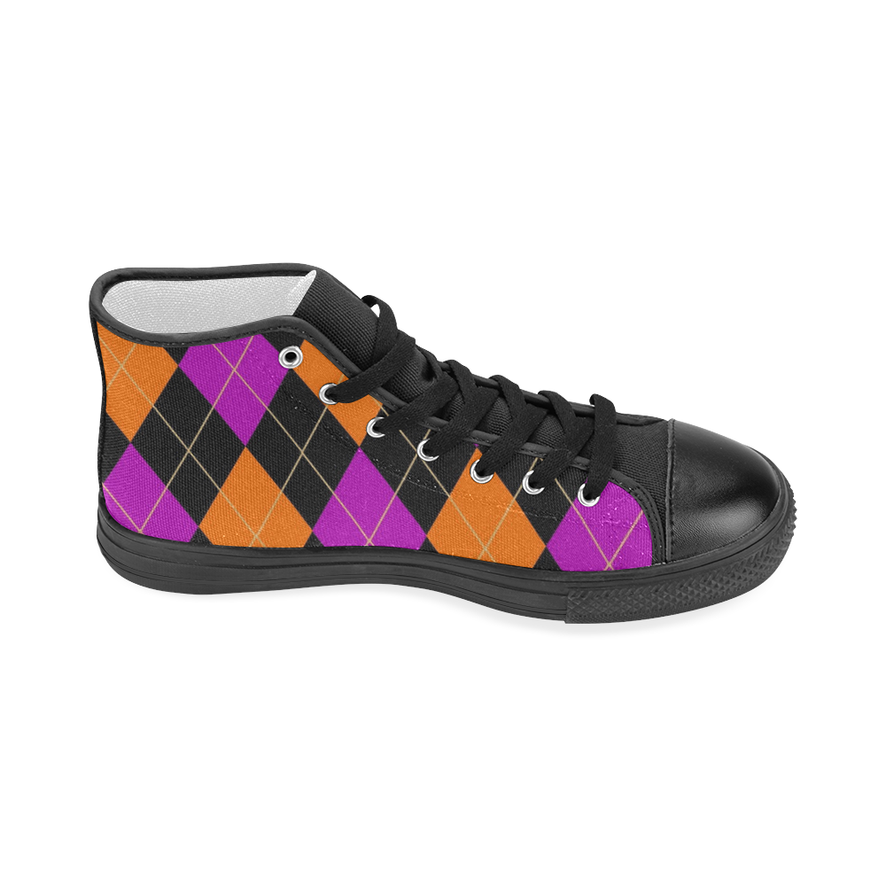 ARGYLE ORANGE AND PURPLE Women's Classic High Top Canvas Shoes (Model 017)