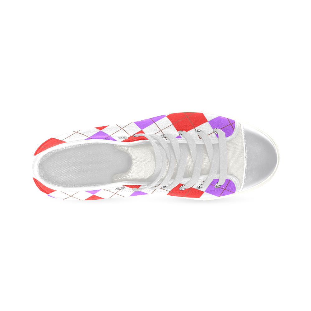 ARGYLE RED AND PURPLE Women's Classic High Top Canvas Shoes (Model 017)