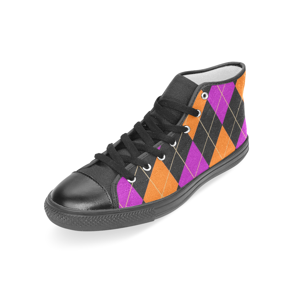 ARGYLE ORANGE AND PURPLE Women's Classic High Top Canvas Shoes (Model 017)