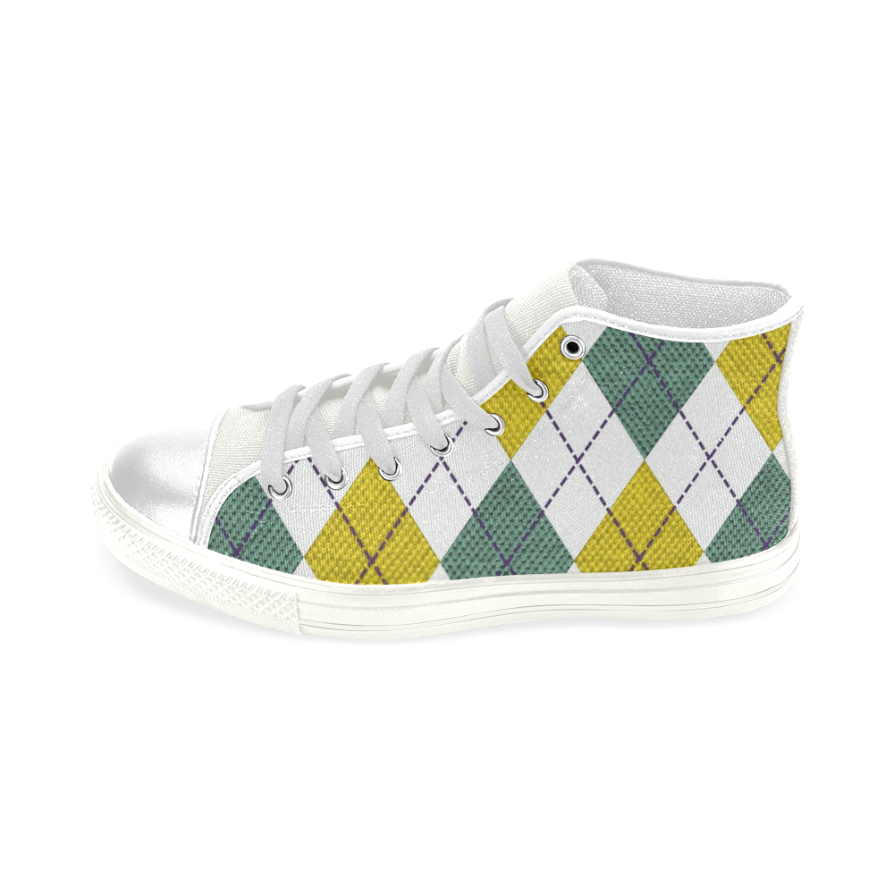 ARGYLE GOLD AND GREEN Men’s Classic High Top Canvas Shoes (Model 017)