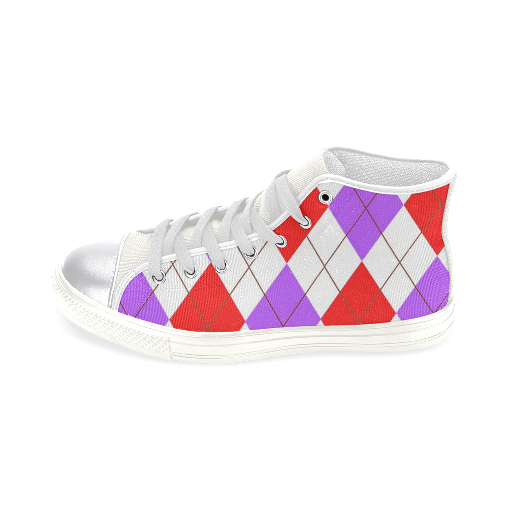 ARGYLE RED AND PURPLE Women's Classic High Top Canvas Shoes (Model 017)