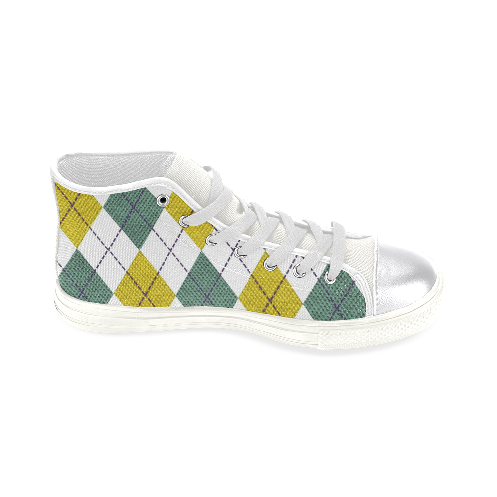 ARGYLE GOLD AND GREEN Women's Classic High Top Canvas Shoes (Model 017)