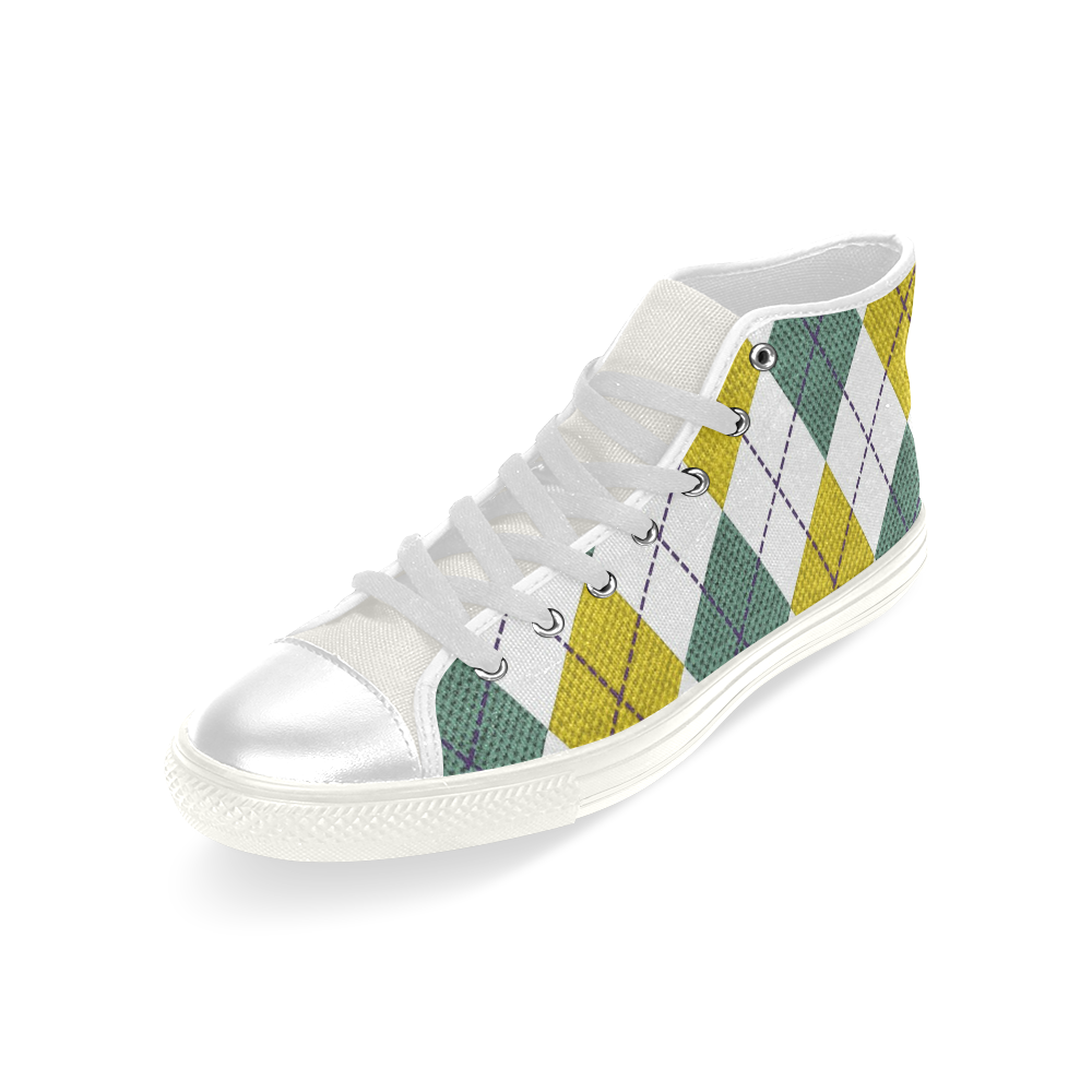 ARGYLE GOLD AND GREEN Men’s Classic High Top Canvas Shoes (Model 017)