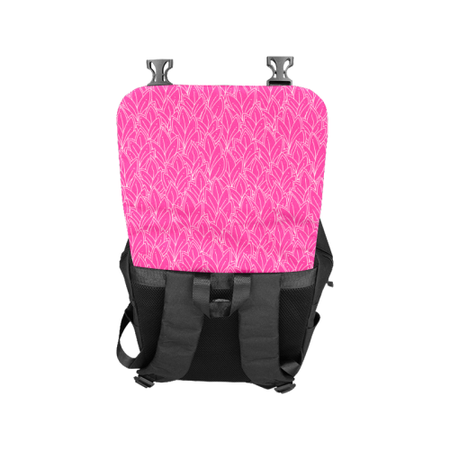 doodle leaf pattern hot pink & white Casual Shoulders Backpack (Model 1623)