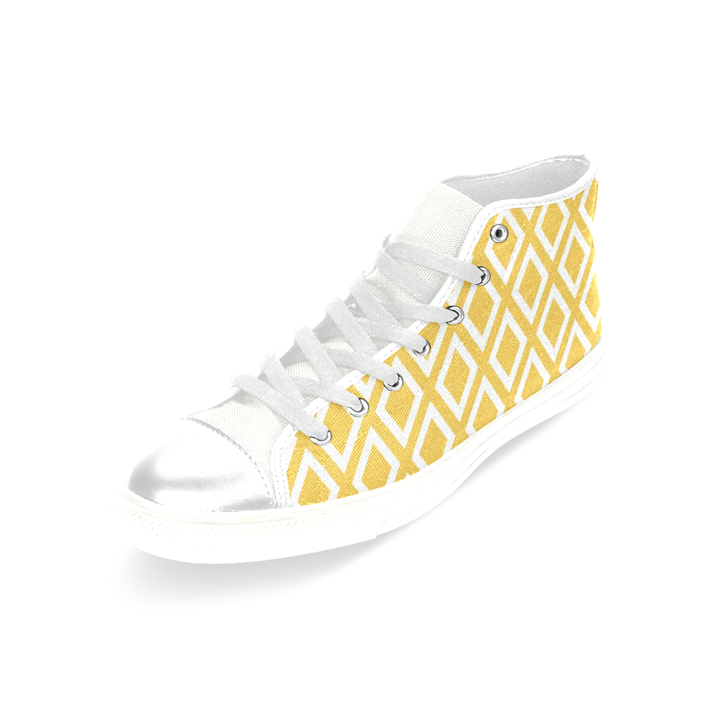 WHITE AND GOLD Women's Classic High Top Canvas Shoes (Model 017)