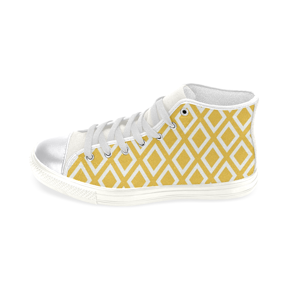 WHITE AND GOLD Women's Classic High Top Canvas Shoes (Model 017)