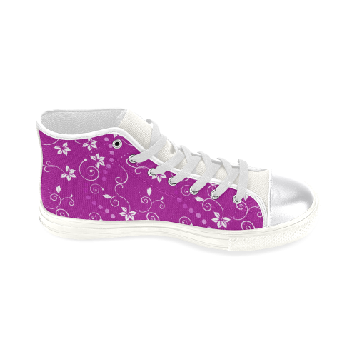 WHITE FLOWERS IN PINK Women's Classic High Top Canvas Shoes (Model 017)