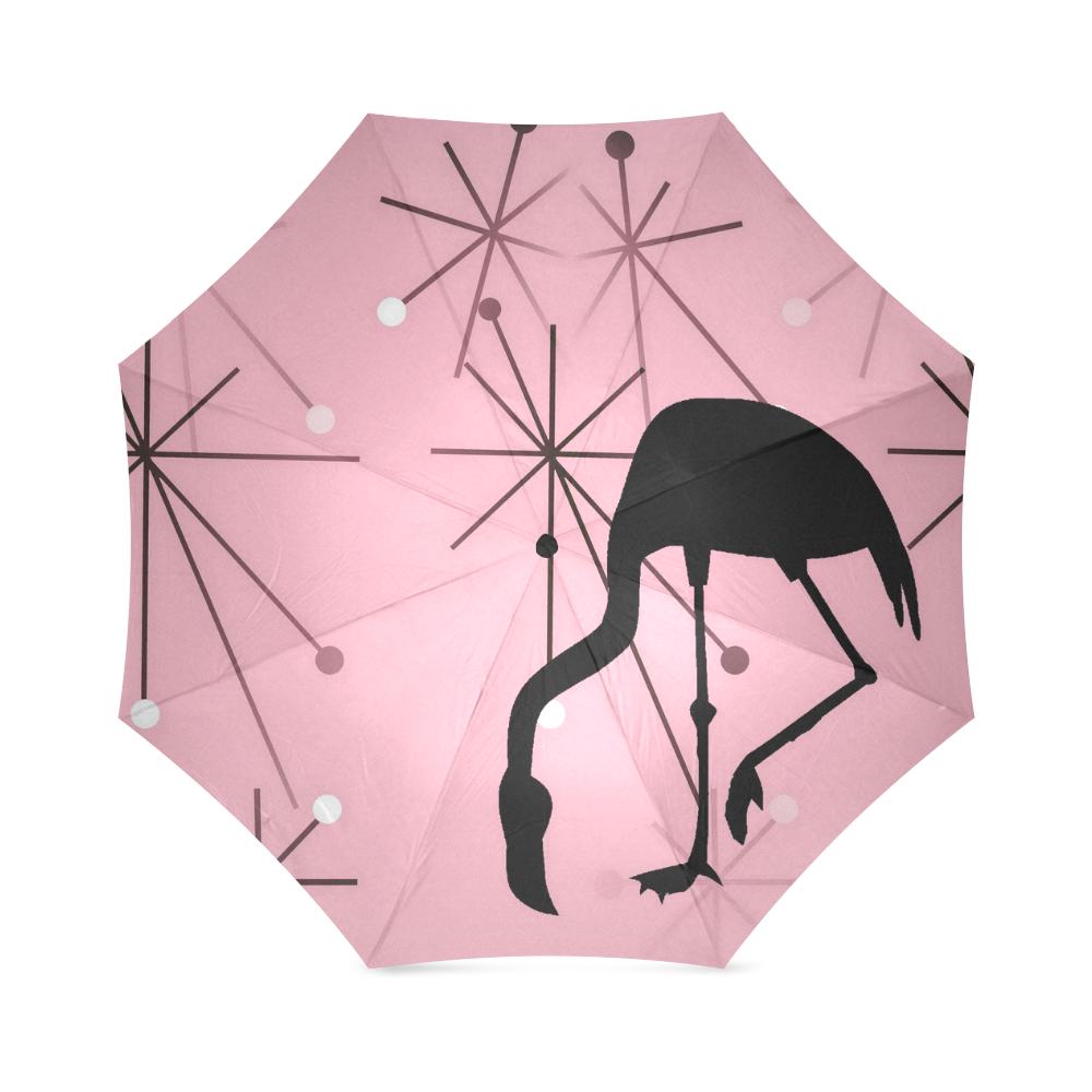 Midcentury Modern Atomic Starburst Flamingo Pink Foldable Umbrella (Model U01)