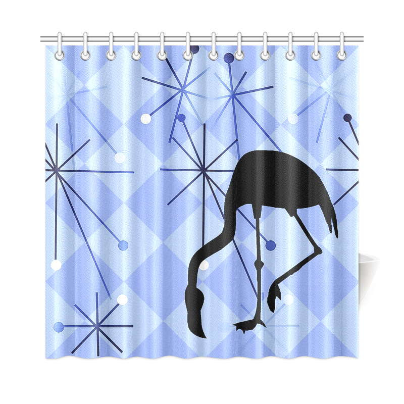 midcentury modern atomic starburst vintage retro flamingo blue diamond Shower Curtain 72"x72"