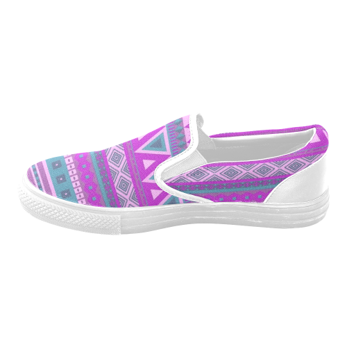 fancy tribal border pattern 08 pink Women's Unusual Slip-on Canvas Shoes (Model 019)