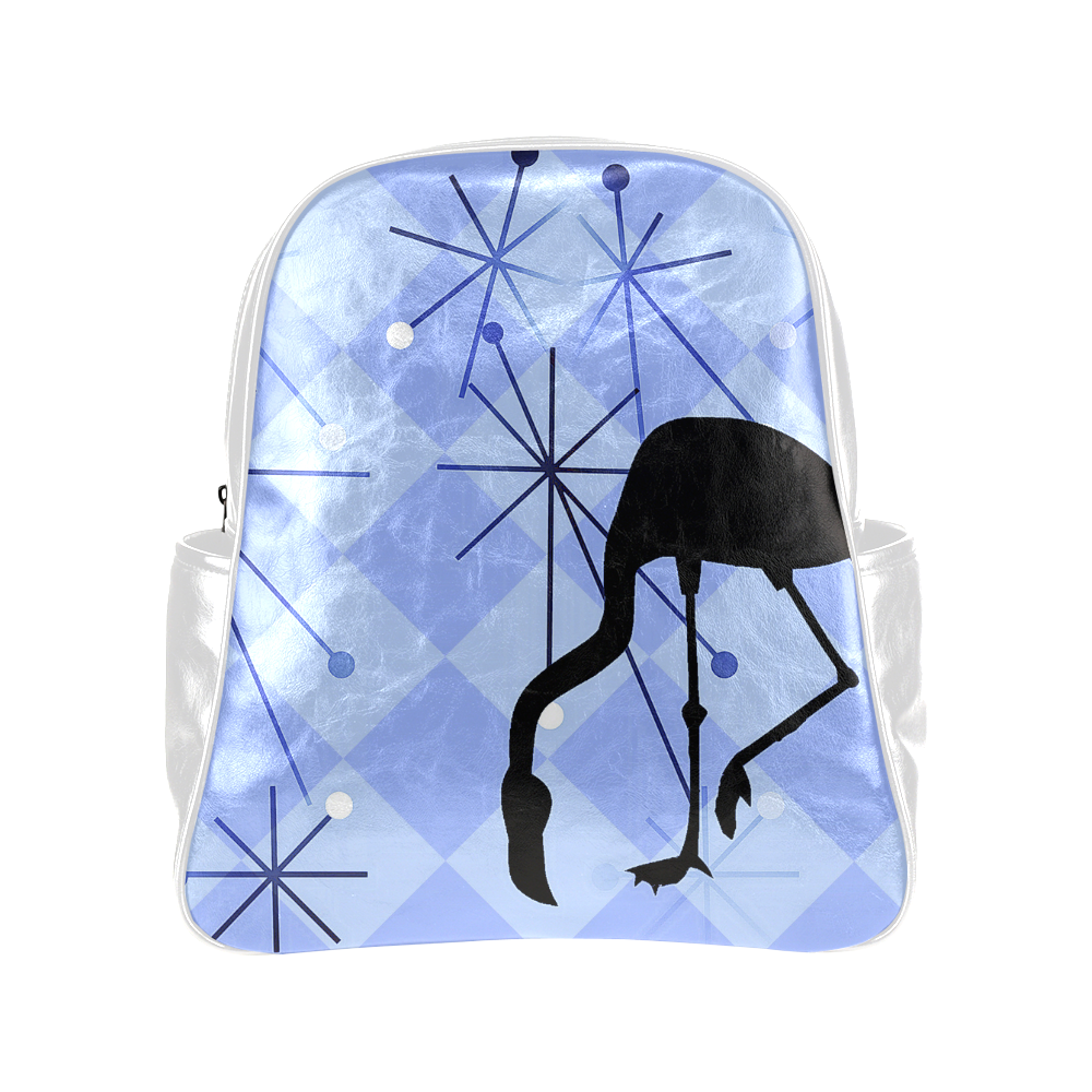 Midcentury Modern Atomic Starburst Diamond Pattern Flamingo Blue Multi-Pockets Backpack (Model 1636)
