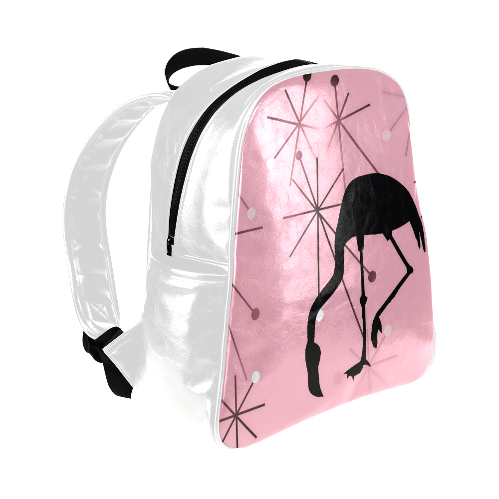 Midcentury Modern Atomic Starburst Flamingo Pink Multi-Pockets Backpack (Model 1636)