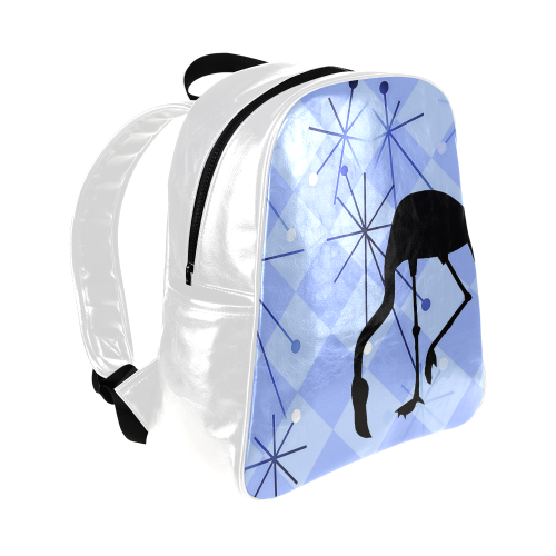 Midcentury Modern Atomic Starburst Diamond Pattern Flamingo Blue Multi-Pockets Backpack (Model 1636)