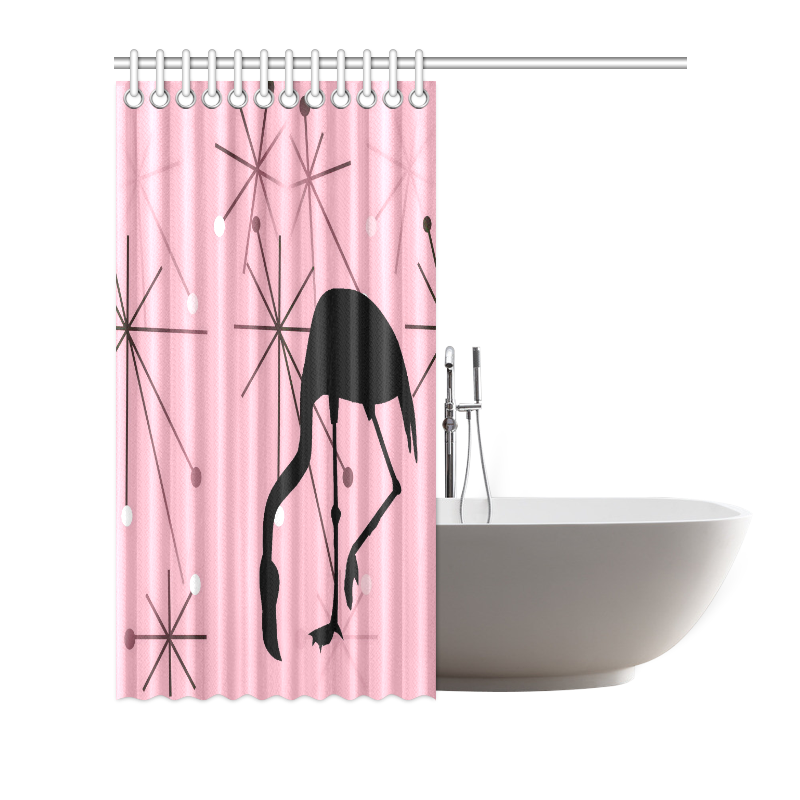 Midcentury Modern Atomic Starburst Flamingo Shower Curtain 72"x72"