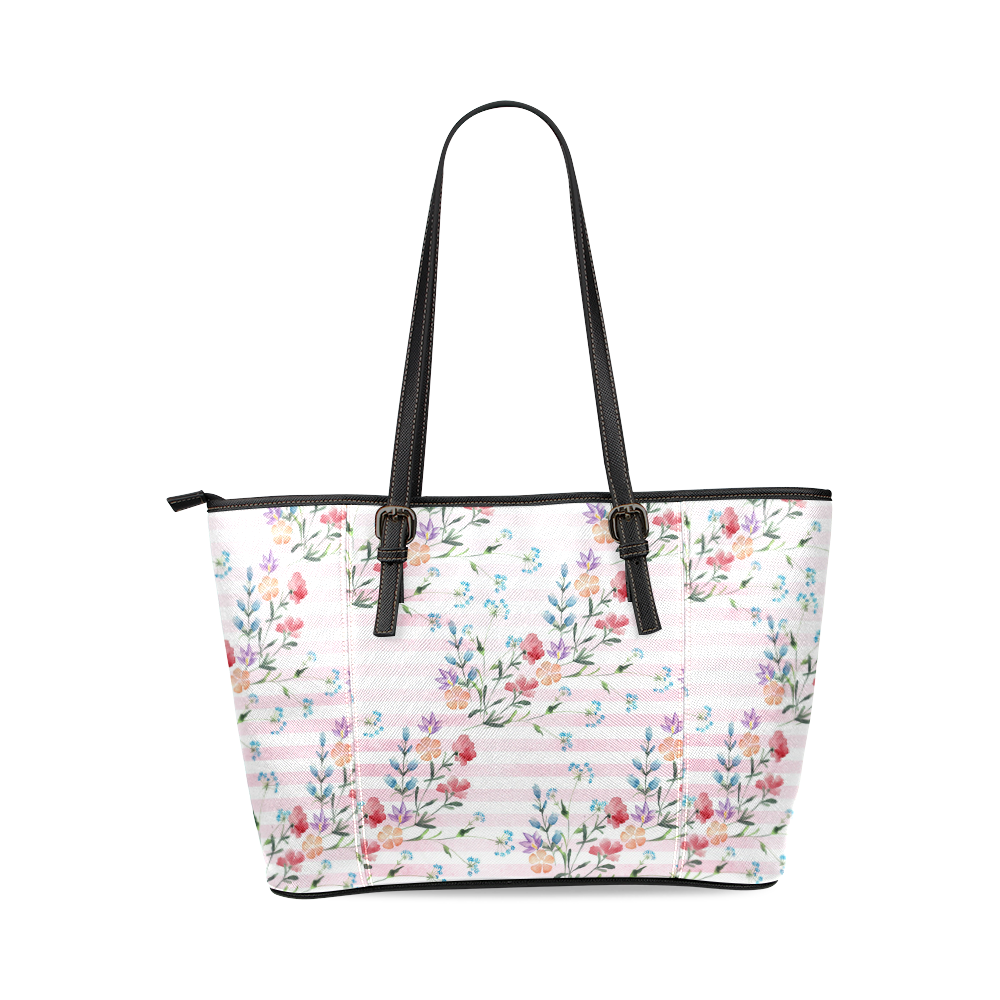 Delicate Wildflowers Leather Tote Bag/Large (Model 1640)