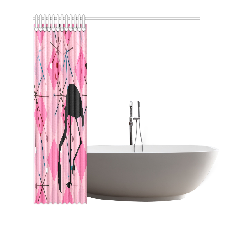 Midcentury Modern Atomic Retro Shapes Flamingo Shower Curtain 72"x72"