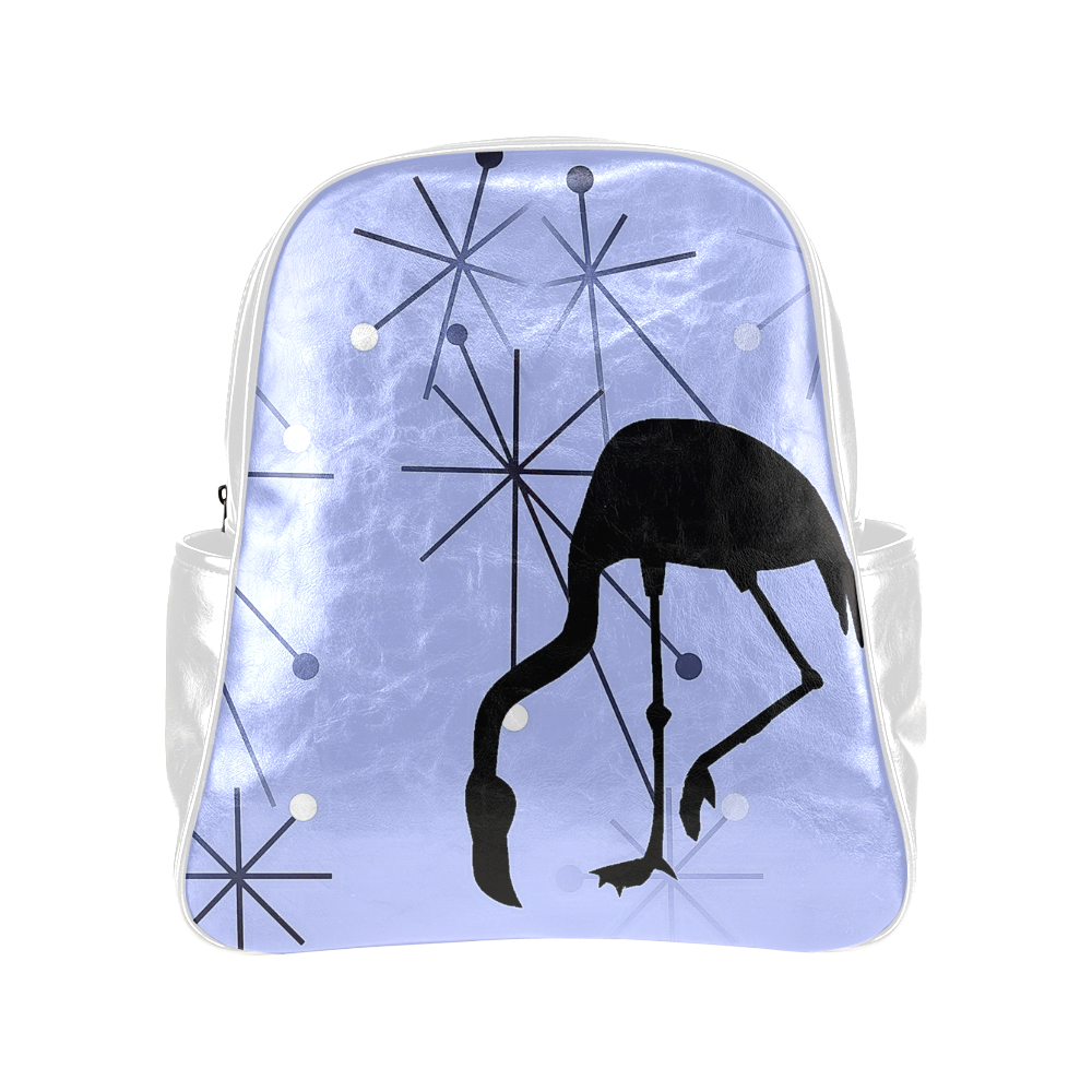 Midcentury Modern Atomic Starburst Flamingo Blue Multi-Pockets Backpack (Model 1636)